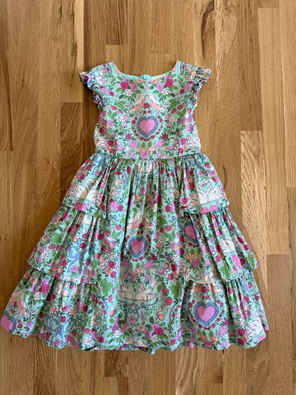 Boden Girls Mint Green Dress with Pink Trim